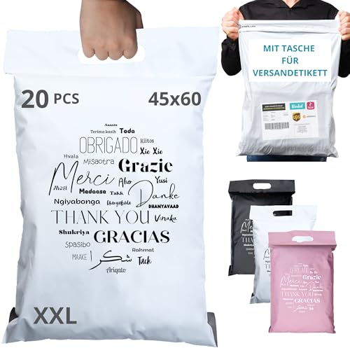 EMBALLAX - 20 sobres para envíos de ropa CON BOLSA PORTADOCUMENTOS - XXL - 100% OPACO/ULTRA-RESISTENTE/IMPERMEABLE - Sobres Plastico con Asa - Bolsas de Envio Paquetes - Cajas Envios Paquetes