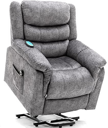 Azkoeesy Elektrischer Relaxsessel, Fernsehsessel, Massagesessel, mit Wärmefunktion, Liegefunktion, Aufstehhilfe, für alte Menschen, Bezug aus rutschfestes Stoff, Grau