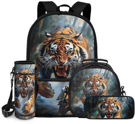 chaqlin Lot de 4 sacs à dos d'école pour enfants - Sac à déjeuner thermique pour la rentrée scolaire - Sac léger pour étudiant - Pochette de transport pour bouteille d'eau - Pochette pour voyage