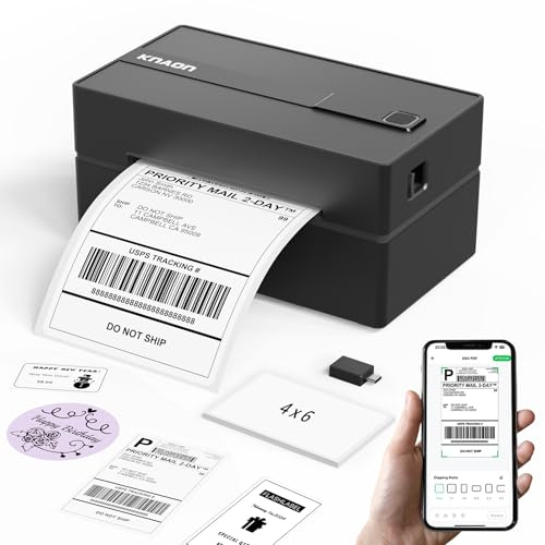 KNAON Imprimante thermique Bluetooth d'étiquettes, imprimante thermique sans fil 4 x 6 pour petites entreprises, compatible avec iPhone, Android, Windows, Mac et Chromebook, fonctionne avec Ebay