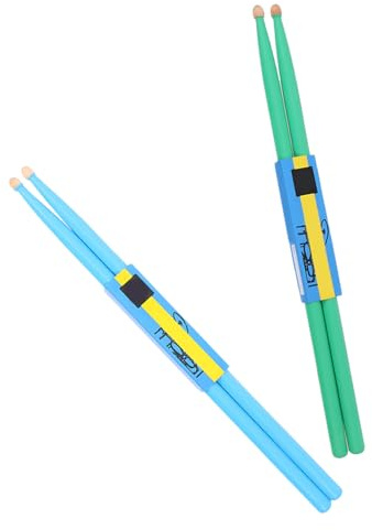 2 Paar Holz Drumsticks für Schlagzeug und E-drumset, Grün Blau | Leichtes Satz mit 2 Paar, Polierter Griff, Kompakt, Angenehmes Handling, für Übung und Percussion