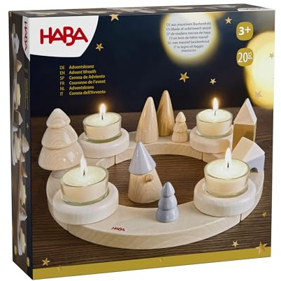 Haba Corona de Adviento – Decoración navideña de Madera de Haya para Adviento y Ambiente Festivo, diseño y combinable a voluntad – 2012292001
