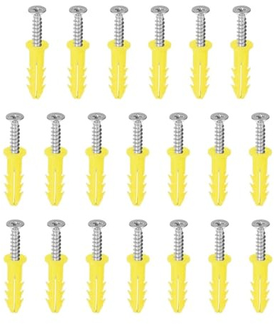 20 pezzi 6 mm x 26 mm tubo di espansione in plastica, colonna di cemento cartongesso ancoraggio a parete telaio fissaggi tubo con viti giallo