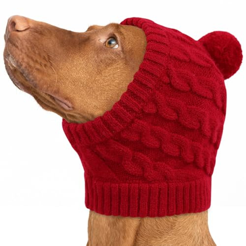 CITÉTOILE Weihnachtsmütze Hund Bommel Strickmütze für Hunde Rot XL | Weicher Hundeohrenwärmer, Warme Santa Hundemütz für Kleine Große Hunde & Katzen, Ideal für Weihnachten & Festtage