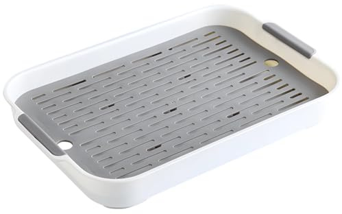 Double Layer Animal Toilet Tray, Pet Litter Box with Grate (14.4×9.6×2), Removable Mesh, Large Anti-Flip Training Pan for Chinchillas, Hamsters, Gerbils, Guinea Pigs, Rabbits (White)