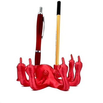 Generisch Fucktopus Stiftehalter – Witziger Tentakel-Oktopus mit Mittelfinger | Büro-Organizer | Geschenkidee für Kollegen mit Humor | Lustige Schreibtisch-Deko | Glänzend Rot (Rot glänzend)