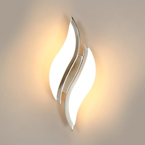 Goeco LED Wandleuchten Innen 12W 1350LM 29CM 3000K, 2 Flammig Chrom | LED Wandlampe Nachtlampe Blattförmige Acryl-Lampenschirm Kaltweißes Licht für Flur Treppenhaus Wohnzimmer Schlafzimmer