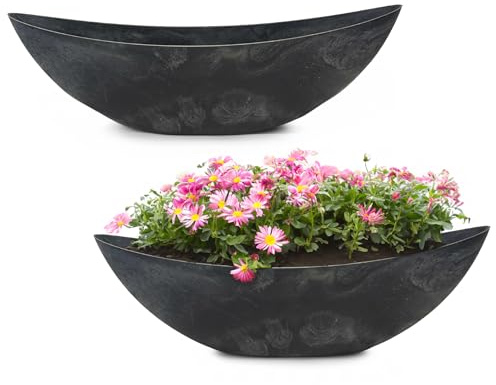 matches21 HOME & HOBBY Ovale Pflanzschalen für draußen - 2 große 66 cm Stein-Optik Pflanztöpfe als Garten Blumen-Töpfe