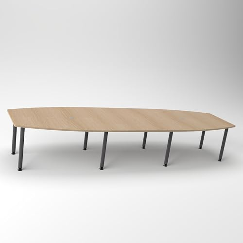Konferenztisch KONTI 400x130 cm – ovaler Besprechungstisch in Eiche mit graphitfarbenen Rundrohrfüßen & 2 Kabelauslässen, erweiterbarer Meetingtisch für 12–14 Personen, moderner XXL-Tisch fürs Büro