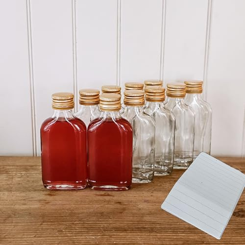 OOPS TOYS Mini Glasflaschen zum Befüllen 100ml mit Deckel – Schnapsflaschen Likörflaschen mit Schraubverschluss – Glas Flaschen für Hochzeit, Party, Spirituosen, Likör, Öl, Essig, DIY (50 Stk)
