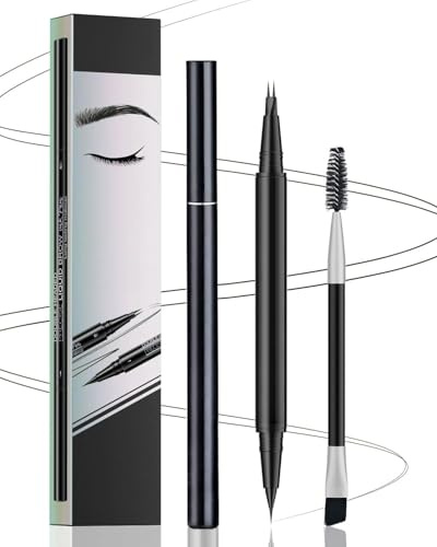 FUGLUS Lapiz Cejas Microblading 2 en 1, Lapiz de Cejas Impermeable con Punta de 4 Tenedores y Delineador, Consigue Efecto Estéreo 3D Natural, Profesional Eyebrow Pencil (Marrón Oscuro)