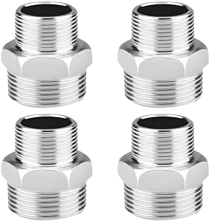 3/4 Male to 1/2 Male BSP Thread, 4 Pcs Stainless Steel Hex Nipple Reducer Connector Adapter, for Shower Hose Pipe Fitting, Threaded Conversion Connectors