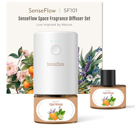 SenseFlow Aroma Diffuser für Ätherische Öle SF101, Wasserloser Ultraschall Duftstecker Raumduft, 100% pflanzlich Lufterfrischer, 30ml,120-Tage Aroma für Zuhause bis zu 100 m² - Capri Orange