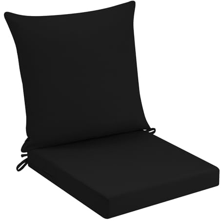 PRIMEPATIO Stuhlkissen Outdoor mit Rückenlehne 50x50x7, Schwarz | Wasserdichtes Gartenstuhl Polster mit Hochdichter Schaumstoff Füllung und Abnehmbarem Bezug für Balkon, Terrasse und Garten