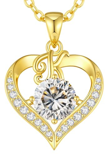 LOUISA SECRET Capital Collier femme cœur avec plaqué 18K Or rhodium | A-Z Initiales Pendentif Cœur d'Amour Bijoux Personnalisés pour Femme, Épouse, Mère, Anniversaire de Mariage, Fête des Mères