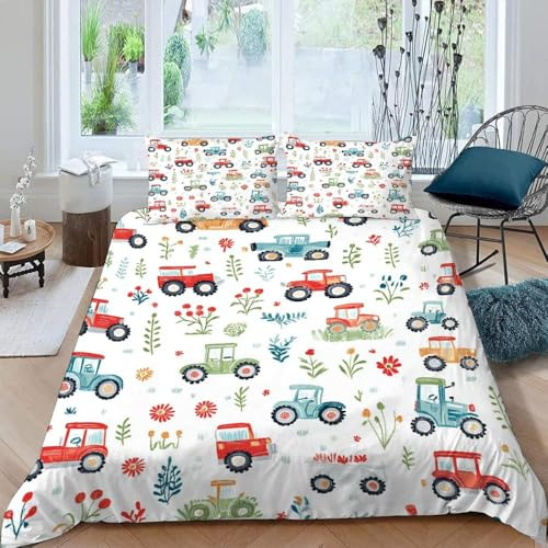 Funda Nórdica Cama 135/150 Coche de Dibujos Animados Impresión 3D Microfibra Suave Ropa de Cama Niños, Niños y Niñas Funda Edredon 220x240 cm con Cremallera y 2 Fundas de Almohada 50x75 cm h.5327