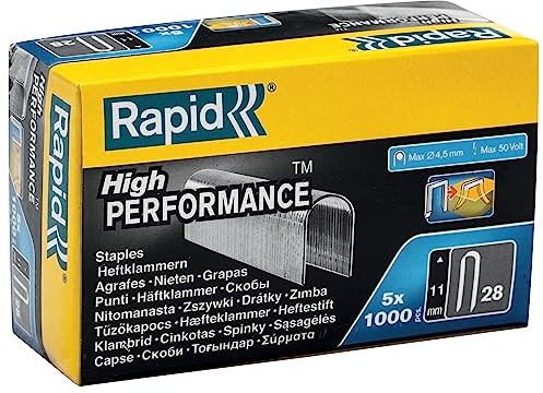 Rapid Caja de Grapas de Corona Redondeada para Cables de Bajo Voltaje N.º28 de Acero Galvanizado, 11 mm – 5 x 1.000 Grapas