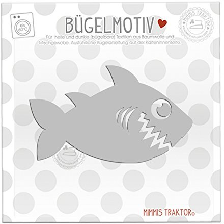 Bügelbild Reflektor Hai 11 cm x 6,6 cm SILBER Aufbügler Applikationen Bügelsticker für Stoffe Textilien Kinder zum Aufbügeln Flicken