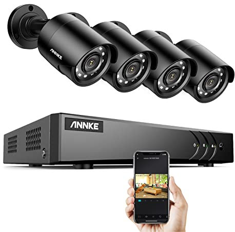 ANNKE E200 1080p Outdoor CCTV Camera System, 8 Channel 3K Lite DVR and 4 x 2MP Weatherproof Home Security Cameras, Human & Vehicle Detection, 100 ft Night Vision, Remote Access, No Hard Drive
