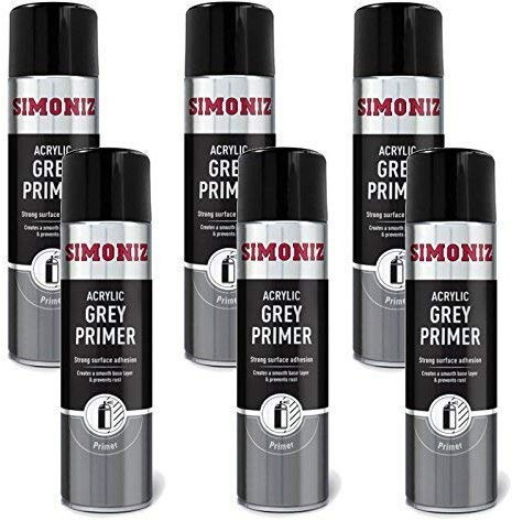 Simoniz 6 x GREY PRIMER QUALITY AEROSOL SPRAY PAINT CANS 500ml
