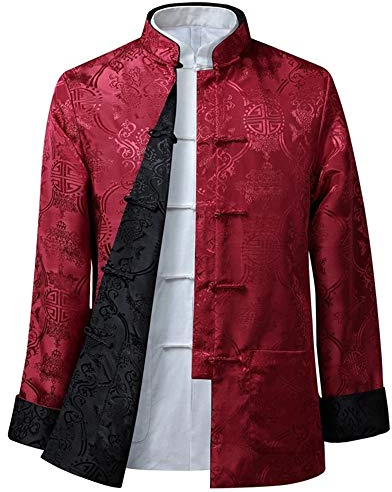BOZEVON Männer/Frauen Chinesische Tang-Anzug Oberseiten - Beide Seiten Beschichten Jacke langärmelige Kampfkunst Kung Fu Hemden Chinesische Tang-Klage Nationale Kostüme