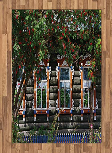 ABAKUHAUS Rustikal Teppich, Kunstvolle Fensterläden aus Holz, Deko-Teppich Digitaldruck, Färben mit langfristigen Halt, 120 x 180 cm, Grün braun Rot