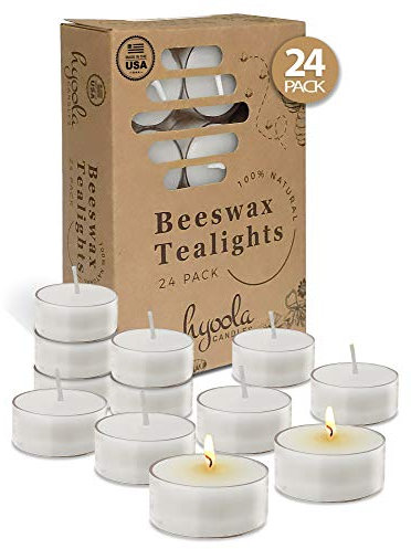 Hyoola Bougies Chauffe-Plat en Cire d'abeille Blanche – Bougies décoratives Naturelles Non parfumées pour la Maison, Les centres de Table, 4 Heures de Combustion, Tasse Transparente Blanc