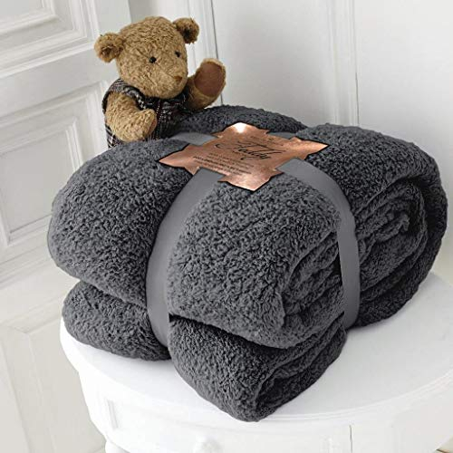 Hachette Teddy Fleece Throw Blanket Soft Warm Throw Over Sofa Bed Travel Bedspread Blanket (Charcoal Grey, King - 200 x 240 cm)