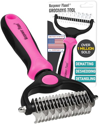 Maxpower Planet Cepillo de aseo para mascotas, rastrillo de doble cara para pelar y desenredar, cepillo para gatos y perros de pelo largo, color rosa