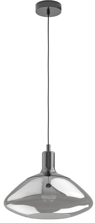 EGLO Hängelampe Torrontes, Pendelleuchte Esstisch | Hängeleuchte aus Metall in Nickel-Nero und Rauchglas in Schwarz-Transparent, Esszimmerlampe hängend, E27 Fassung, Ø 35 cm