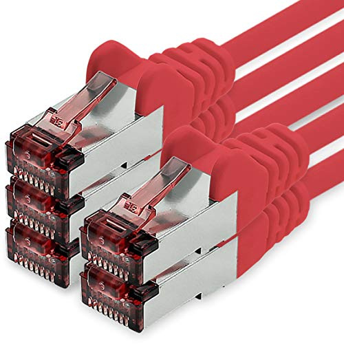 freiwerk Cavo di rete Cat.6 0,5m rosso - 5 x Cavo Ethernet Lankabel Cat6 Cavo di rete Lan Sftp Pimf Patchcable 1000 Mbit s compatibile con Cat5 Cat5e Cat6a Cat7 Cat8