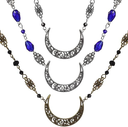 Minkissy böhmischen Kopf Kette Mond Anhänger Kopf Kette Halbmond Kopfschmuck Retro Kristall eingelegten Stirn Schmuck Halskette für Frauen Dame Mädchen 3St