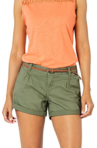 Sublevel Damen Kurze Hose Stretch-Shorts mit Flecht-Gürtel Middle-Green S