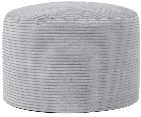 icon Milano Cord Bean Bag Pouffe, Grey, Large Pouffe Footstool with Filling Included, Footrest, Bedroom, Living Room, Living Room Furniture