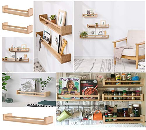 Optimal Products WOODEN 2 or 3 TIER SPICE HERBS JARS RACK HOLDER STAND NATURAL WALL MOUNTED OR FREE STANDING STORAGE (SET OF 2 (60CM LONG))