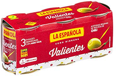 La Española - Pack de Aceitunas Rellenas Sabor Chili I 8 Packs de 3 Unidades 3 X 50Gr I Olivas de Mesa I VALIENTES