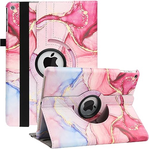 Hülle für iPad 9./8./7. Generation (2021/2020/2019) 10.2 Zoll, 360 Grad Rotierend Stand Schutzhülle Mit Auto Schlaf/Wach Funktion (Pink Marble)
