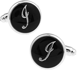 Stfery Manschettenknöpfe Buchstaben Schwarz, Herren-Manschettenknöpfe Kupfer Cufflinks Buchstabe J Schmuck Geschenk