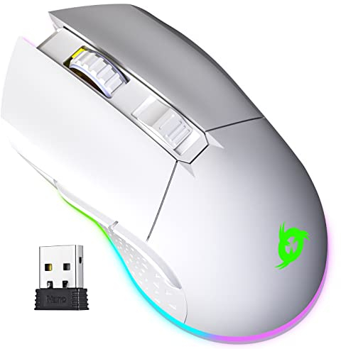 KLIM Blaze - Souris Gamer sans Fil RGB - Nouveauté 2023 - Rechargeable - Capteur Haute Précision avec Batterie Longue Durée - 6000 DPI Réglable - Modes et sans Fil - Blanc (Reconditionné)