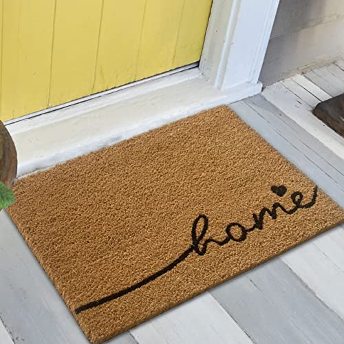 Teppich-Traum Kokos Fußmatte Home Herz Schwarz Braun 60x90 cm | Rutschfest, robust, pflegeleicht, antibakteriell, feuchtigkeitsabweisend, nachhaltig, für Eingang, Keller & Wintergarten