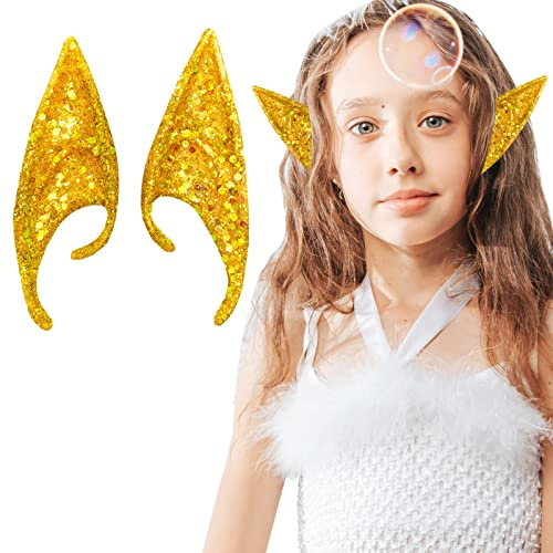 CLDURHGE Elf Ears, Elfenohren, Avantar Kostüm Elf Ears Cosplay Avantar Ohren 12cm Elfenohren Zubehör Halloween Partydekorationen Zubehör Karnevalskostüm -Goldener Glitzer