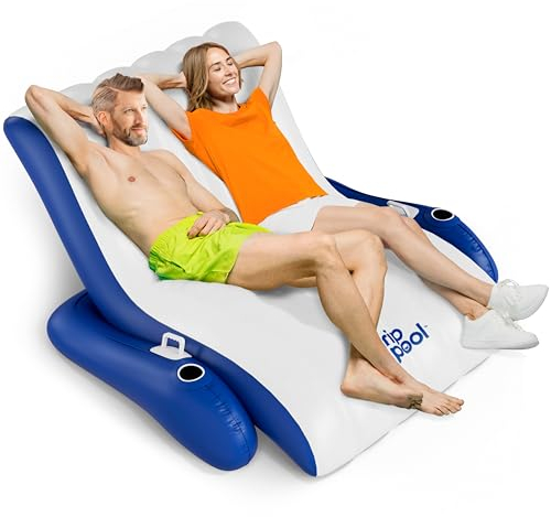 Giant Luxury Pool Float Recliner Chair for 1-2 Adults, Extra Large Heavy Duty Inflatable Pool Floats Adult, Lounger Raft for Pool Floating, Lake, River, Beach - Pool Accessory Lake House Gift