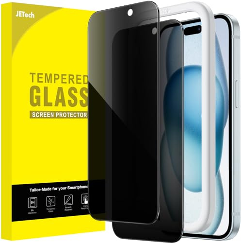 JETech Sichtschutz Schutzfolie für iPhone 15 Plus, 2 Stück | Anti-Spy Blickschutz Gehärtetes Glas Schutzfolie, mit Installationshilfe, Kratzfestes Design