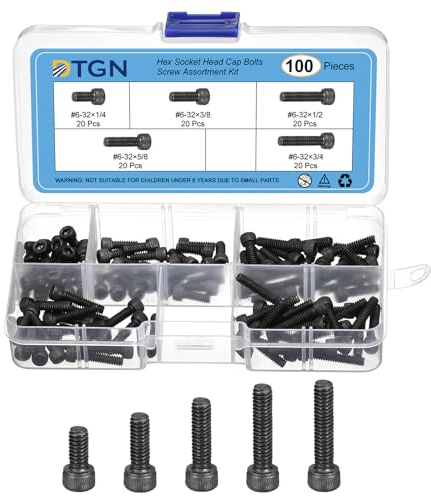 DTGN #6-32 x 1/4 3/8 1/2 5/8 3/4 (DxH) Juego de Tornillos de Cabeza Hexagonal - 100 Unidades - para Fijaciones de Muebles - Juego de Tornillos de Acero al Carbono - Negro