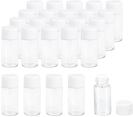 PATIKIL 4 ml flaskor med eteriska oljor, 20-pack genomskinliga glasflaskor med öppningsreducerare, provflaska, skruvlock, förvaring, flaskor, behållare, stil 3, vit