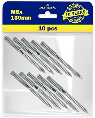 10 Pezzi Viti Doppio Filetto M8 сon una Lunghezza di 130 mm - Garanzia di 10 Anni - MONTERAL