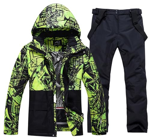 RIUIYELE Herren Skijacke und Hose, isoliert, wasserdicht, Schneeanzüge, Winter, warm, Outdoor, Skifahren, Snowboardjacken für Herren, D-schwarz, Small