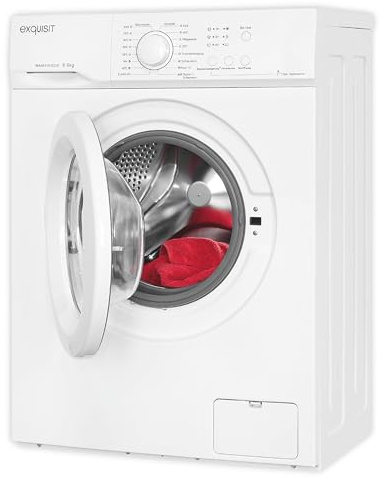 Exquisit Waschmaschine 6kg, Energieeffizienzklasse A, max. 1000 U/min, ECO 40-60, Kurzprogramm, Kindersicherung, Höhenverstellbare Füße, 16 Waschprogramme, WA56110-020E weiss