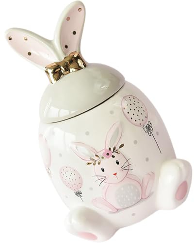Amosfun Biscottiera In Ceramica Con Coniglietto Di Pasqua - Contenitore Rosa Pastello Con Coperchio Con Orecchie Da Coniglio Simpatico Barattolo Di Caramelle Contenitore Per Alimenti Per