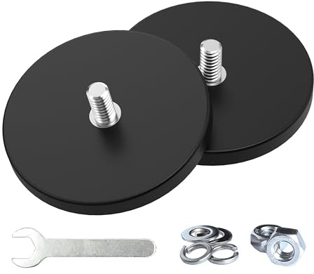 Magnetpro 2 Stück Starke gummiert Magnete über 30 KG Kraft | 1/4 -20 Edelstahl Außengewinde und Edelstahl Nuss, Seltenerdmagnet Anti-Rutsch, Anti-Kratzer und Anti-Korrosion